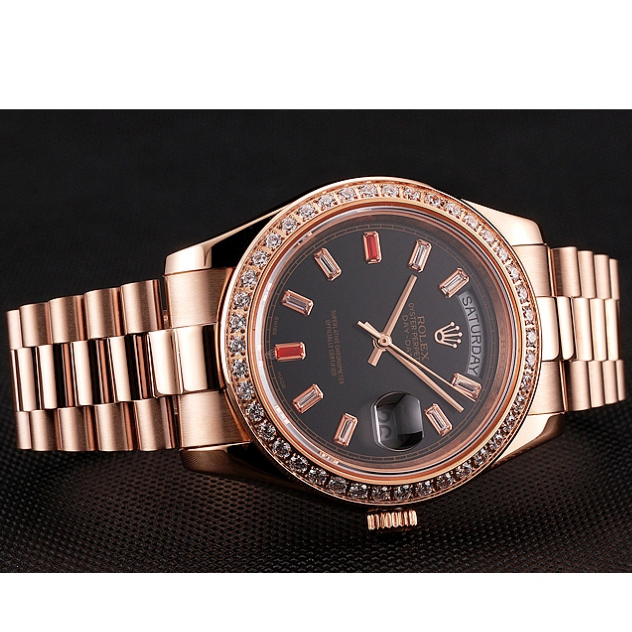 Good copy rolex watches Black Day-Date Gold Rubies 1454102 Swiss Diamonds Bracelet And Dial Rolex Rose 0824